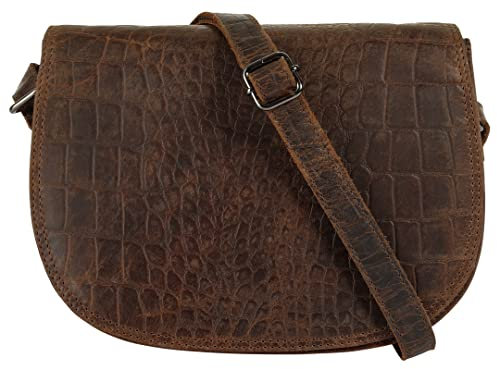 Cluty Umhängetasche echt Leder Damen | Kroko-Design, Crossbody Bag, Messenger Bag, Handtasche aus Rindleder | 021583