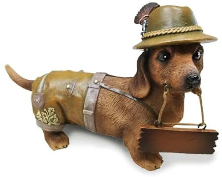 Euro Souvenirs Deko Figur Dackel in Tracht 15 cm, Dekoration Tier Hund Lederhose Bayern Schild