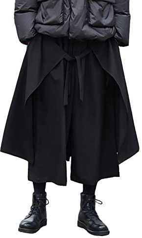 AITFINEISM Haremshose für Herren, lockeres weites Bein, japanische Harajuku-Kimono-Hose