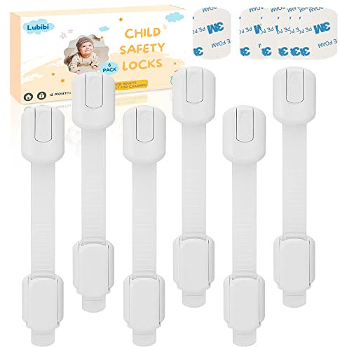Lubibi Child Safety Locks 6 Pack Adjustable Cupboard Locks for Children Baby Proof Safety Guards Kit Safety Locks for Cupboard Cabinet Fridge Drawers Dishwasher Toilet No Drilling No Tools Needed