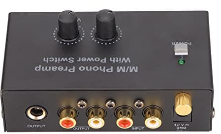 Phono Plattenspieler Vorverstärker, Phonograph Vorverstärker mit Cinch Eingang, Cinch Ausgang und Geräuscharmem Betrieb, Phono Vorverstärker für Plattenspieler mit 12V DC Adapter