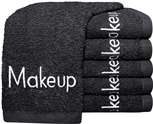 QCS Towels - 6 Pack Makeup Remover Cloth - 100% Cotton - Premium Quality Multi-purpose Towelling - Bath Washing Mitts - Absorbent Flannel Face Towel Reusable Cleansing 30 x 30 cm (Black)