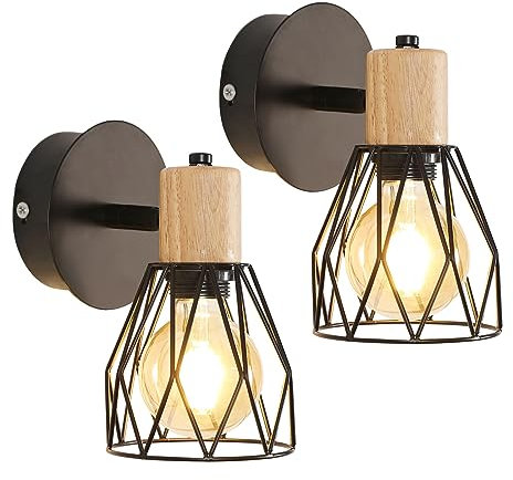 DAXGD Industrielle Wandleuchte für den Innenbereich, 2 Pack E27 schwarze Wandlampe Innen, verstellbare Käfig-Wandleuchte für Schlafzimmer, Esszimmer, Flur (Glühbirne nicht im Lieferumfang enthalten)
