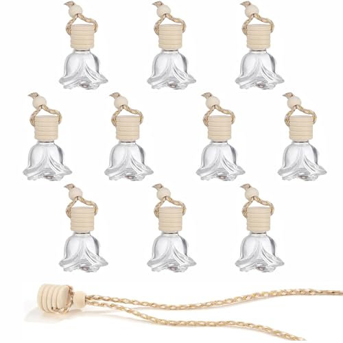 LSRVNM 10 Pieces 8ml Car Hanging Perfume Bottles, Rose Scent, Wood Color, Rhombus Shape, Car Air Freshener