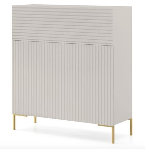 Selsey Kommode Schrank Aufbewahrungsschrank 92 cm 3 Türen 5 Fächer Graubeige Goldene Beine Lammelo