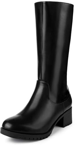 Perphy Stivali a metà polpaccio da donna con punta tonda con zip laterale e tacco grosso, Nero , 38.5 EU