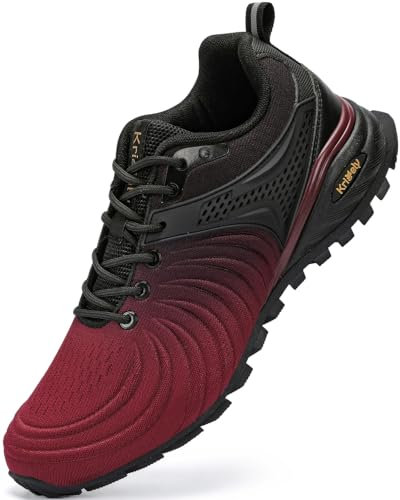 Kricely Zapatillas de Trail Running Hombre Zapatillas de Trekking Zapatos de Senderismo Ligero Antideslizantes AL Aire Libre Deporte Tenis Sneakers Rojo Marrón 43.5