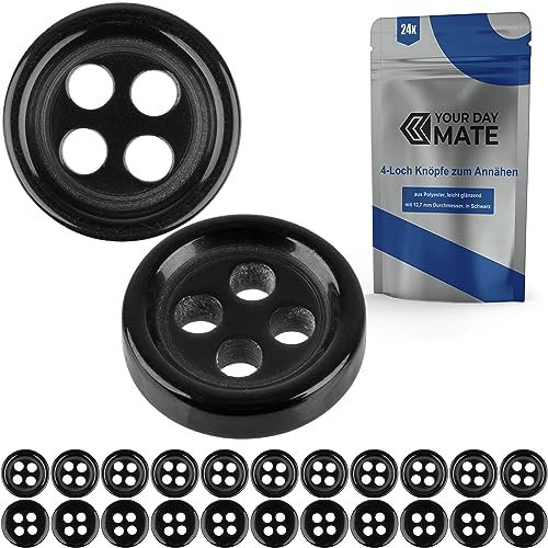 Botones para ropa, 24 piezas, 4 agujeros, Ø 12,7 mm, en negro, de poliéster, tamaño 20L, botones de resina para chaqueta, abrigo, camisa, polo, botón DIY resina sintética, botones para lavandería