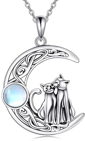 JERWLI Katzen Halskette 925 Sterling Silber Katzen Kette Anhänger Schmuck Geschenk für Damen und Mädchen