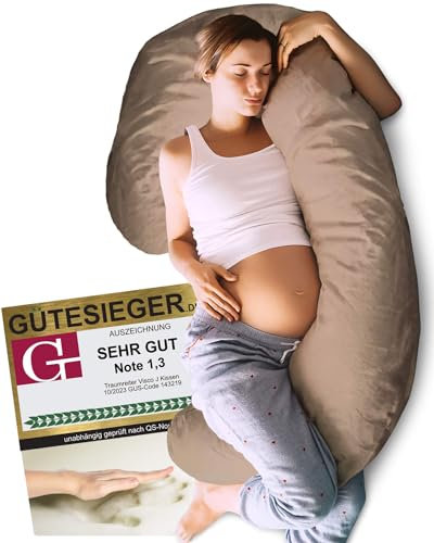Traumreiter Schwangerschaftskissen mit Memory Foam Körperunterstützung und Bezug braun, Schwangerschaftskissen Stillkissen XXL 125 cm ideal für Schwangere Kissen zum Schlafen, Body Pillow (Visco J)