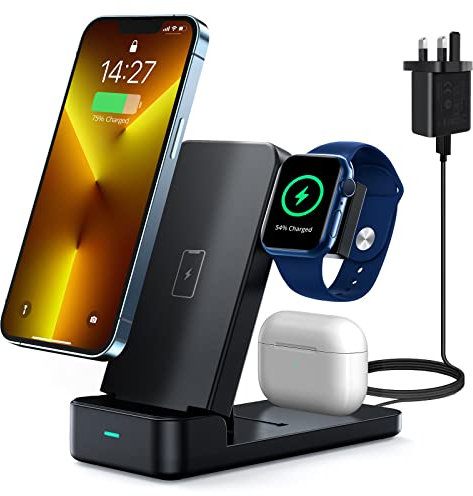 Ladestation Apple iWatch und iPhone Wireless Charger 3 in 1 mit Adapter,Apple ladestation Compatible with iPhone 14/13/12/11 Pro Max/XS/XR/X/8/8 Plus+iWatch+AirPods Pro,Samsung Galaxy