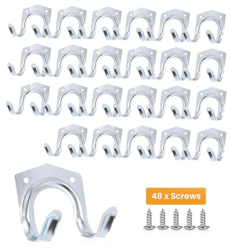 24 Pack Tool Garage Hooks Garden Tool Storage Organiser Heavy Duty Hooks for Hanging Ladder I 7.5cm x 7cm x 5.5cm with 48screws I Ropes, Garden & Garage Tools