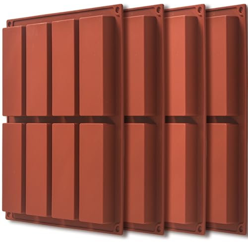 ionEgg Lot de 4 grands moules rectangulaires en silicone pour barre granola – 8 cavités nutrition/céréales pour barre énergétique, moule à beurre