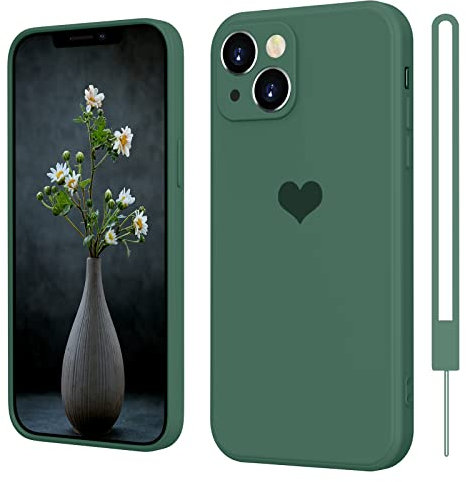 SupVict iPhone 13 Mini Case Heart Design, Phone Case iPhone 13 Mini Ultra Thin with Microfibre Lining, Scratch-Resistant All-Round Protection Case, Shockproof Case for iPhone 13 Mini Green
