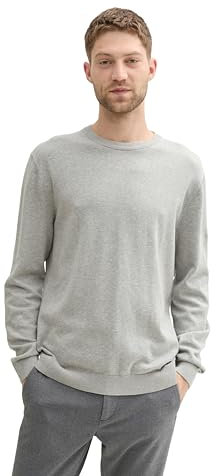 TOM TAILOR Herren Basic Crewneck Pullover aus Baumwolle, 36293 - Bright Stone Grey Melange, XXL