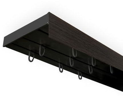 SN Deco - Vorhangschiene SH Set 3-läufig schwarz 360cm, Gardinenschiene, vorgebohrt, m. Blende Wenge 5cm, Komplettes Zubehör und Röllchen