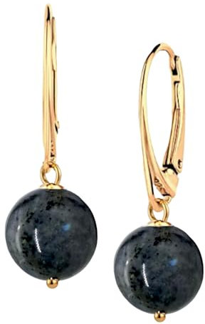 I.L.U.S 18K Vergoldete 925 Silber Ohrhänger mit Labradorit-Edelstein–Elegante hängende Kristall-Ohrstecker für Damen Geschenk für Freundinnen-Ohrringe Gold mit Edelstein-Schwarzem Stein