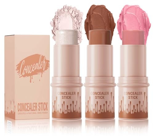 Blush Highlighter Contouring Stick Set, 3 Stück Creme Blush Stick, Langanhaltende Highlighter Wand, Cremige Wasserfester Bronzer Rouge Stick für das Gesicht-Make-Up, Schweißfest Konturenstift