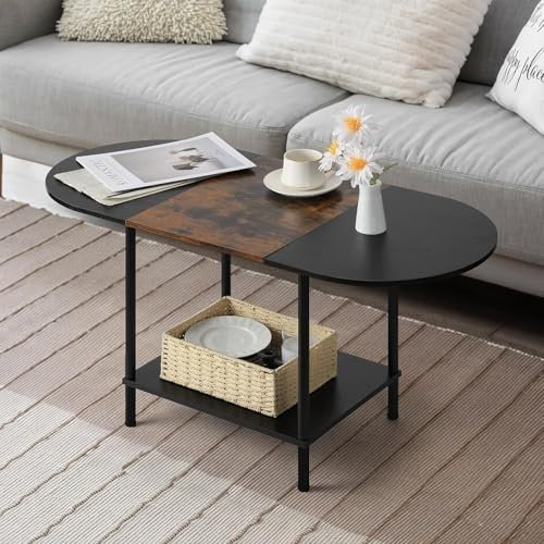 Nandae Couchtisch Wohnzimmertisch, Beistelltisch mit stauraum für Couch,Wohnzimmertisch Holz und Ablagen, CoffeeTable, Einfache Aufbau, Sofatisch aus Holz rustikales Braun und Schwarz