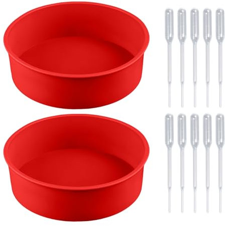 HDGSAFD Lot de 2 moules de cuisson ronds en silicone, 10 compte-gouttes, antiadhésifs, rouge