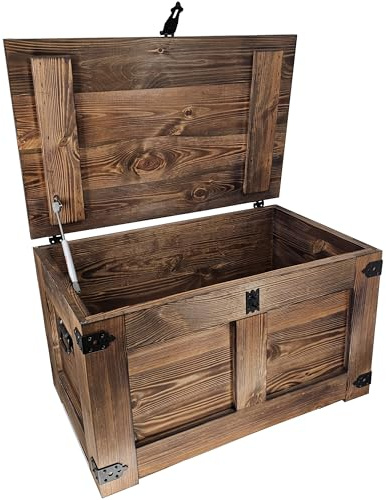 CREATIVE COOPER holzbox, schatztruhe, aufbewahrungsbox, betttruhe, rustikal truhentisch, couchtisch, 77x49x45 cm, Handarbeit holztruhe, Eco Holzöl Wenge