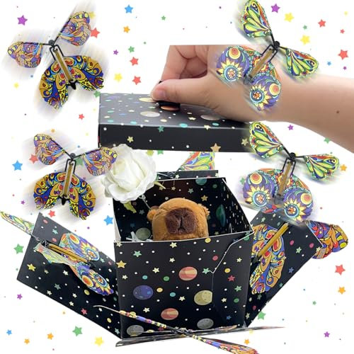 TUSAUW Schmetterlings-Explosions-Geschenk-Box, fliegender Schmetterling, Überraschungsbox, Schmetterlings-Geschenkbox für Geburtstage, Halloween, Weihnachten, Valentinstag, Antrag, Hochzeitsgeschenke
