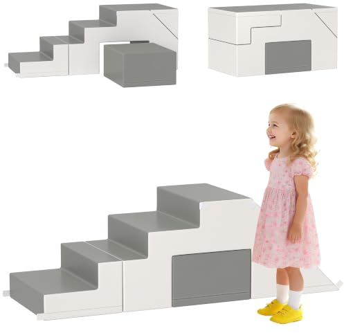 HOMCOM Schaumstoff Bausteine Kinder Softbausteine, 2 TLG., Grau | Weiche Riesenbausteine, Schaumstoffblöcke, 1-3 Jahre, Spielbausteine