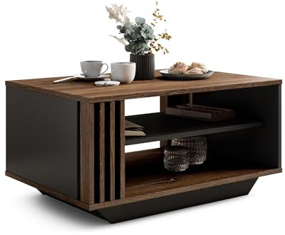 Viosimc Couchtisch, Wohnzimmertisch mit modernen Lamellen, moderner und stilvoller rechteckiger Kaffeetisch mit Ablage, stilvolle Ergänzung für jedes Wohnzimmer – Silverjack Eiche & Anthrazit
