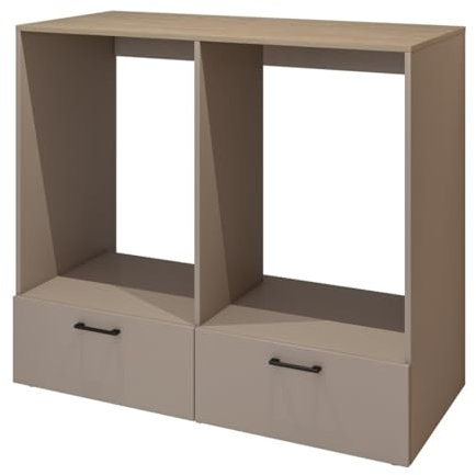 Meublorama Mueble de Almacenamiento para Lavadora y Secadora colección Washing – 2 cajones – Topo y Roble
