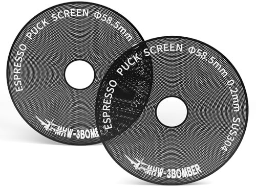 MHW-3BOMBER Lot de 2 rondelles d'expresso 58,5 mm, ultra fines de 0,2 mm avec trou rond, filtre à café réutilisable en métal avec revêtement en titane, compatible avec La Marzocco/Gaggia FG7049B-OS