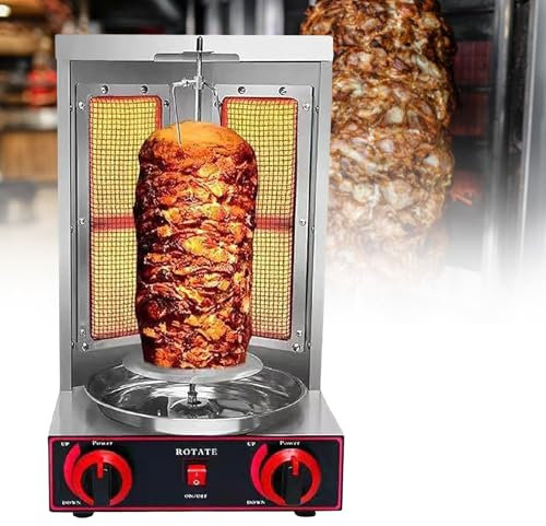 Shawarma-Maschine, Vertikale DöNer-Kebab-Maschine Mit Gas, Vertikaler Shawarma-Grill, DrehspießMaschine, Vertikaler Propan-Broiler Mit 2 Brennern,Silver-110V