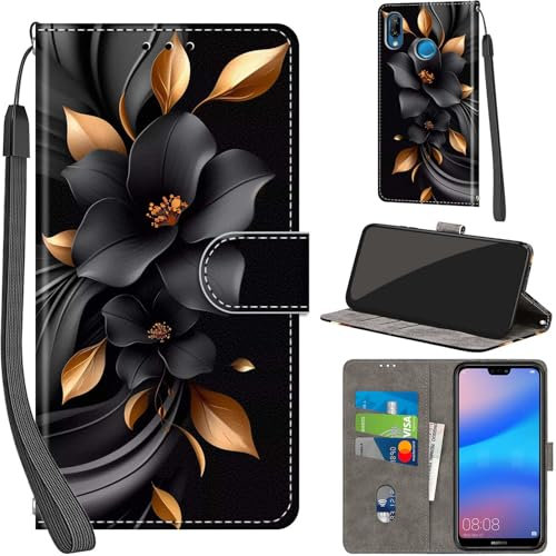 Handyhülle für Huawei P20 Lite Hüllen Premium Leder Case Klappbar Wallet Magnet Kartenfach Standfunktion Schutzhülle kompatibel mit Huawei P20 Lite Cover,Blumen
