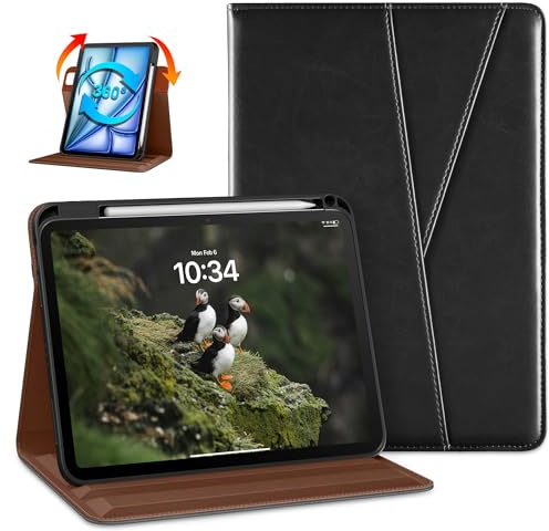 DTTO Rotierende Hülle für iPad Air 11-Zoll M4 / M3 / M2 (2026/2025/2024), iPad Air 5. / 4. Generation (2022/2020), 360 Grad Drehbare Premium Leder Folio Stand Hülle mit Bleistifthalter, Schwarz