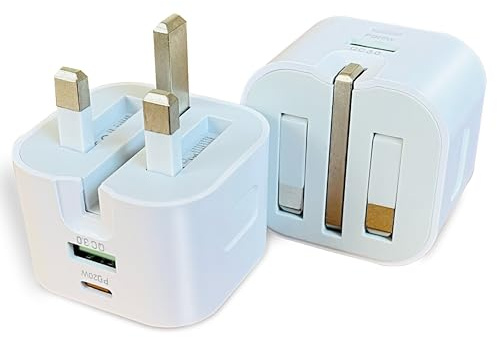 HexFast 20W USB Fast Charger Plug, 2-Port PD QC USB-C USB-A Foldable Fast Charging Plug for UK, Dual Port Folding Ultra Compact Wall Adapter for Apple iPhone for 16 15 14 13 12 Pro Plus, iPad, Samsung