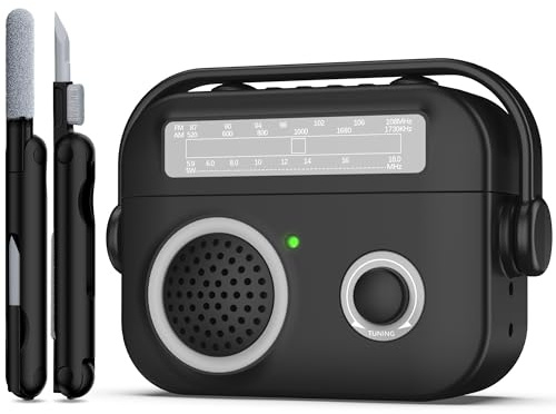 R-fun Kompatibel mit AirPods Pro 2 Hülle, Silikon Stoßfeste Schutzhülle Kompatibel mit AirPods Pro 2/1 Generation, Vintage-Radio Design Schutzhülle mit Karabiner, Front LED Sichtbar (Schwarz)