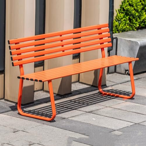 LXRHLIKG Gartenbank mit Rückenlehne, Moderne 2-4-Sitzer Gartenbänke Wetterfest, Bank Balkon Verzinktes Stahlrohr, Lattenrost, für Garten, Terrasse, Rasen, Außenpool(Orange,120cm/47in)