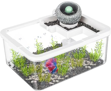 Fischaquarien – Landschaftsbecken für Schildkröten – kleine alte Aquarien mit USB-Pumpe und Licht für Aquaponik, Riffquallen, Betta, Schreibtisch, Bücherregal, Schlafzimmer, Krankenhaus, Studio