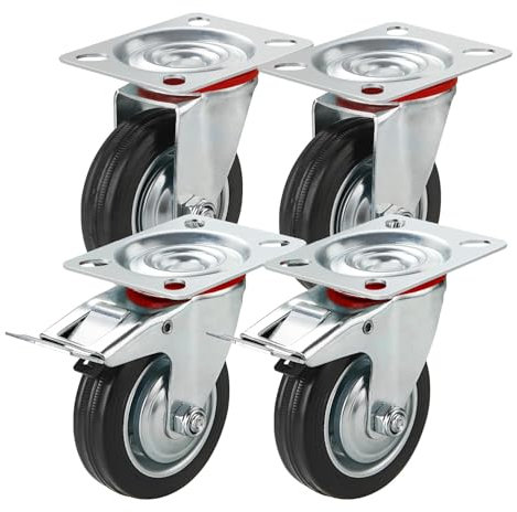 12x Transportrollen & Schwerlastrollen Rollen - mit Bremse - Lenkrolle Schwerlastrollen 75 mm - Bis 400 kg belastbar Schwerlast Möbelrollen (3x4)