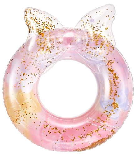 WIKIMO Aufblasbarer Schwimmring Erwachsene, 75x35cm Schwimmreifen Erwachsene für Sandstrand Schwimmbad Draußen Pool & Wasser (Rosa, Schleife)