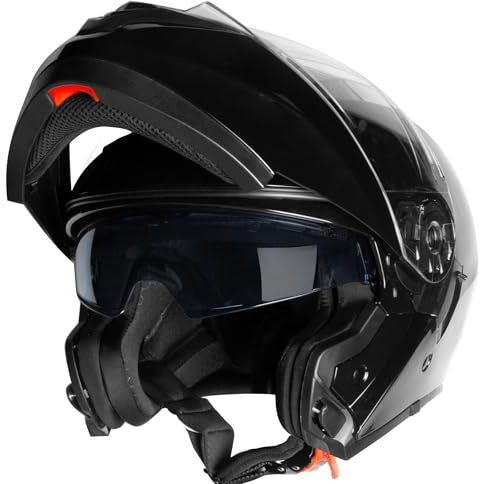 Zorax ZOR-839 Flip Up Helmet Double Visor - Gloss Black L (59-60cm) | Motorcycle Motorbike Helmet Road Legal ECE2206