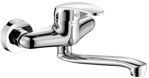 Rubinetto da cucina a parete girevole a 360°, monocomando con acqua fredda e calda, rubinetto cromato con braccio girevole da 25 cm, rubinetto a parete, rubinetto miscelatore da cucina