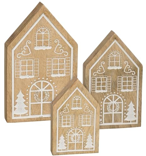matches21 HOME & HOBBY Holzhäuser 3er Set Weihnachtsdeko Dekohaus für Weihnachten - Winterliche Tischdeko im Landhausstil