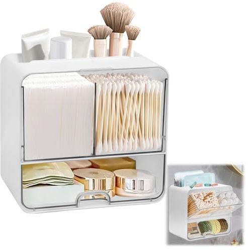Tefola Wandmontage Tampon Aufbewahrung, Transparent Slipeinlagen Box 4 Fächer, Badezimmer Wattepads Aufbewahrung für Baumwoll, Wattestäbchen, Makeup