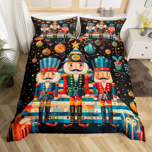 Homemissing Weihnachten Nussknacker Bettbezug Set Ballett Nussknacker Bettwäsche Set 135x200cm für Jungen Mädchen Weihnachten Zeichentrick Bettwäsche-Set Schlafzimmer Dekor 2Stück mit 1 Kissenbezug