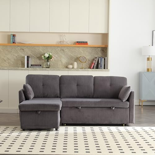 Ball & Cast L-förmiges Eckcouch mit Schlaffunktion, Schlafsofa mit austauschbarer Chaiselongue und Stauraum, 206 x 66 x 108 (BxHxT), Dunkelgrau