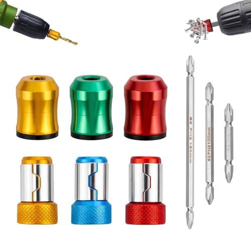6stk Starker Magnetischer Schraubenring mit 3stk Ph2 Schraubendreherbit, Universeller Schraubendreherkopf Magnetische Schraubenhalterscheibe für Meisten Sechskantschraubendreher & Elektrobits