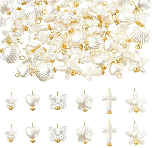 LEGENTLISUR 60Pcs Pearl Charms for Jewellery Making Pearl Pendant Charms Bulk for Bracelets Necklace Earring Keychains DIY Crafts