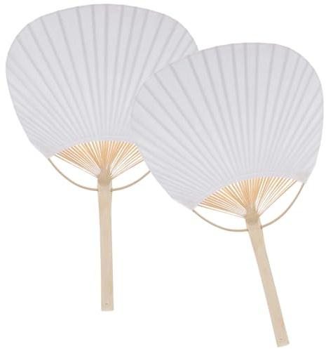 GALPADA White Hand Fan Folding 2pcs Blank Graffiti Fans with Bamboo Paper Design Portable Lightweight for DIY Painting Wedding Ornaments Home Decoration