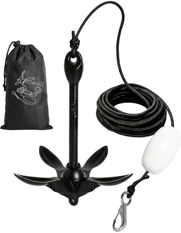 Bubuny Faltklappanker für Kajak Boot, Klappanker mit Ankerleine, Karabiner Boje, Bootsanker Set mit Aufbewahrungstasche Ideal für SUP, Schlauchboot, Jetski & Kanu Zubehör