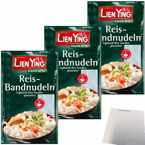 usy Bundle für Lien Ying Reis-Bandnudeln 3er Pack (3x250g Beutel) + usy Block